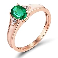 Solid 14K Rose Gold Natural Green Emerald Diamonds Engagement Ring Wedding Rings for Ladies Women Promotion