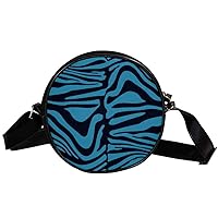 Blue Zebra Print Circle Shoulder Bags Cell Phone Pouch Crossbody Purse Round Wallet Clutch Bag For Women With Adjustable Strap