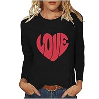 Funny Love Heart Letter Shirts Women Valentines Day T-Shirts Long Sleeve Crewneck Cute Graphic Casual Pullover Tops