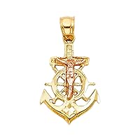 14K Real Gold Two Tone Cross Jesus Anchor Charm Pendant