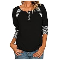College Tops for Women Trending Long Sleeve Oversized Fall Stretch Tee Print Cotton V Neck Button Comfy Tees Women Black