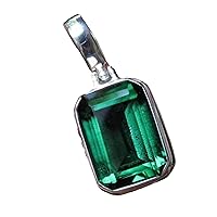 Natural Emerald Pendant Necklace Green Emerald Pendant In Sterling Silver Handmade Pendant For Men & Women Wedding & Party Wear