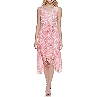 Tommy Hilfiger Women's Sleeveless Surplice Tie Waist Dress, Bubblegum Multi Plaid, 10