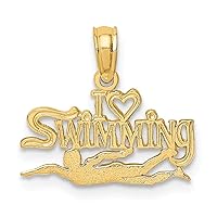14k Gold I Love Heart Pendant Necklace Swimming(picture) High Polish and Engraved Jewelry for Women
