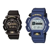Casio Men's 'G-Shock' Quartz Resin Sport Watch, Black & G-Shock Men's Quartz Blue Rubber 200 M WR 45mm Digital Watch DW9052-2
