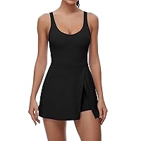 Tennis Dress for Women U Neck Athletic Dress with Built in Shorts and Bra for Sleeveless Side Slit Flare Mini Dresses