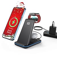 Minthouz Wireless Charger, 3-in-1 Inductive Charging Station with 20 W Adapter for Multiple Devices Apple Watch S8/7/6/5/4/3/SE2/SE (ONLY), AirPods 3/Pro, Mobile Phone Compatible with iPhone