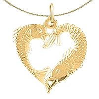 Jewels Obsession Silver Fish Heart Necklace | 14K Yellow Gold-plated 925 Silver Fish Heart Pendant with 18