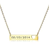 Personalized Bar Necklace, Engravable Bar Pendant with Name/date/coordinate, Hollow Out Engraved - Birthstone Necklace, Necklace for Women/daughter/Girlfriend, 4 styles/colors