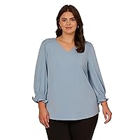 Adrianna Papell Women's Plus Size 3/4 Smocked Sleeve Solid Top