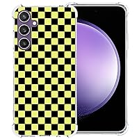 Phone Case for Samsung Galaxy S23 FE 5G, Yellow Black Grid Plaid Regular Lattice Checkered Checkerboard Cute Shockproof Protective Anti-Slip Soft Clear Cover Shell
