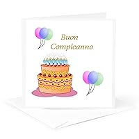 3dRose Greeting Card Image of Happy Birthday In Italian With Cake And Balloons - 6 by 6-inches (gc_306901_5)
