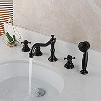 Solid Brass Bathroom 5 Pcs Bathtub Faucet Shower Set Deck Mounted 2 Handles ORB Black 3 Pcs Bathtub Basin Mixer Faucet