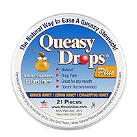 Queasy Drops Plus Honey & Pectin | 21 Drops | Chemo, Motion Sickness, Hangover etc. | Drug Free & Gluten Free | 3 Flavors: Ginger Honey, Lemon Honey & Eucalyptus Honey, 21 Count (Pack of 1)