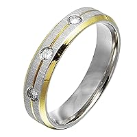 Gemini Groom Bride 18K Gold Filled CZ Diamonds Promise Wedding Titanium Ring width 4mm Valentine Day Gift