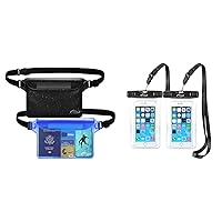 AiRunTech Waterproof Pouch | Way to Keep Your Phone and Valuables Safe and Dry | for Boating Swimming Snorkeling Kayaking Beach Pool (2 Phone Cases(Black) + 2 Fanny Packs(Black + Blue)