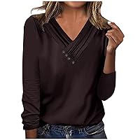 Long Sleeve Tee Shirts for Women Casual Loose v Neck Tunic Tops Dressy Loose Solid Fall Fashion Clothes 2023