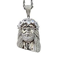 Custom Face of Christ Men Women 925 Italy Iced Silver Charm Ice Out Pendant Stainless Steel Real 3 mm Rope Chain, Mans Jewelry, Iced Pendant, Rope Necklace 16