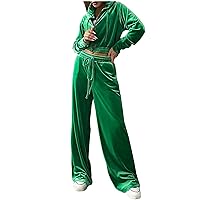 Womens Velour Tracksuits 2 Piece Outfits Crop Hooded Zip-up Jacket Sweatshirts High Waist Pants Sets Lounge Outfirts