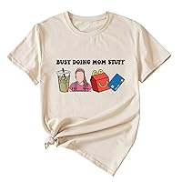 Busy Doing Mom Stuff T Shirts Womens Casual Short Sleeve Round Neck Tees Funny Mom Shirts Cute Letter Graphic Tops