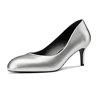 Aachcol Women Round Toe Pumps Stiletto Mid Heel Slip-on Dress Shoes Office 2.5 Inch