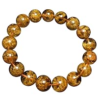 Natural Gold Rutilated Quartz Gemstone Sun Flower Round Beads Bracelet Wealthy 12.5mm AAAAA