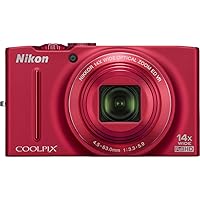 Nikon COOLPIX S8200 16.1 MP CMOS Digital Camera with 14x Optical Zoom NIKKOR ED Glass Lens and Full HD 1080p Video (Red)