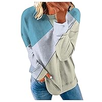 Colorblock Shirts for Women Long Sleeve Round Neck Loose Fashion Tee Shirt Autumn Fall Casual Pullover Blouse Tops