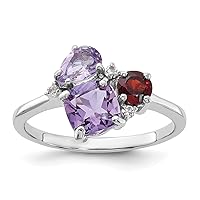 925 Sterling Silver Rhodium Amethyst Pink Quartz Garnet and White Topaz Ring Measures 1.82mm Wide Jewelry Gifts for Women - Ring Size Options: 6 7 8