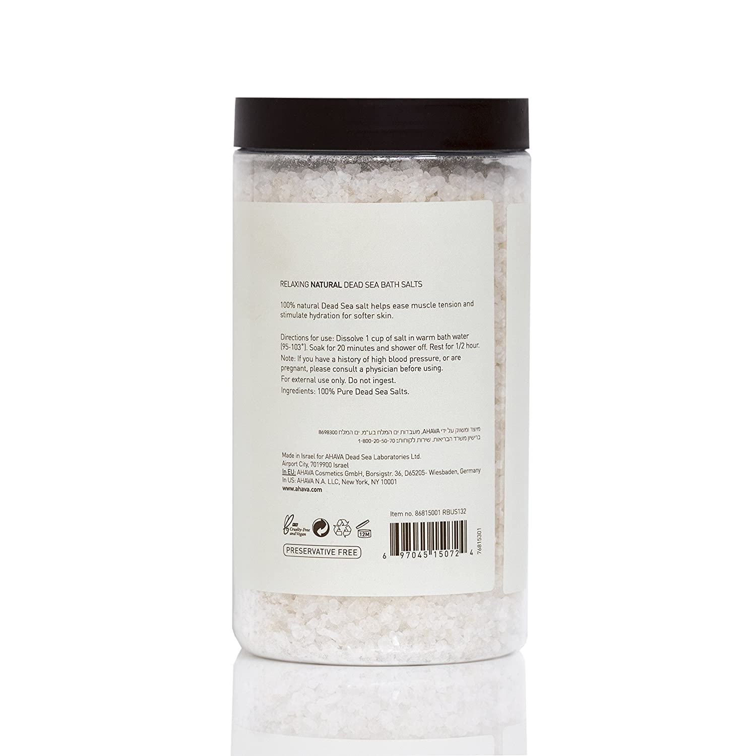 AHAVA Dead Sea Mineral Bath Salt, Soothing Eucalyptus - Intense Relaxation for Body & Mind, Elevates Moisture, Softens & Eases Sore Muscles, Enriched by Exclusive Dead Sea Salt & Osmoter blend, 32 Oz