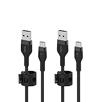 Belkin BoostCharge Pro Flex Braided USB-C to USB-A Cable (6.6ft/2M), USB-C USB-IF Certified Fast Charging Cable for iPhone 15, iPad Pro, Galaxy S24, S23, Note, Pixel, & More - Black (2-Pack)