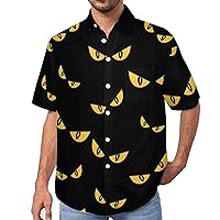 Wild Spooky Monster Eyes Casual Mens Shirts Short Sleeve Button Down Tops Blouse with Pocket