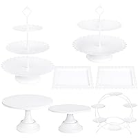 7Pc Cake Stand White Dessert Table Display Set Metal Round Tiered White Cupcake Stand Macaron Ferris Wheel Holder Cookies Serving Trays Fruit Plates for Tea Party Wedding Birthday Baby Shower (White)