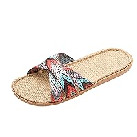 Womens Linen Slippers House Slipper Linen Summer Beach Shoes Indoor Beach Slides Sandals Slippers