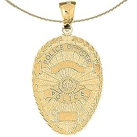 Jewels Obsession Silver Police Officer Badge Necklace | 14K Yellow Gold-plated 925 Silver Police Officer Badge Pendant with 18