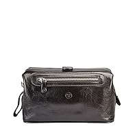 Maxwell Scott | Personalized Mens Luxury Leather Large Wash Bag | The Duno Large | Classic Travel Toiletry Shaving Dopp Kit | Night Black