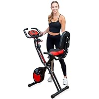 YYFITT 3-In-1 Folding Exercise Bike, Stationary Bikes for Home with Arm Workout Bands, Indoor Fitness Bike with 16 Levels Magnetic Resistance, Fully Support Back Pad and Phone/Tablet Holder