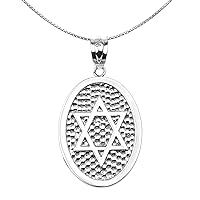 STERLING SILVER STAR OF DAVID ENGRAVABLE OVAL PENDANT NECKLACE - Pendant/Necklace Option: Pendant With 22