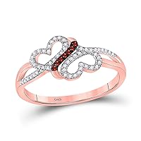 The Diamond Deal 10kt Rose Gold Womens Round Red Color Enhanced Diamond Double Heart Ring 1/6 Cttw