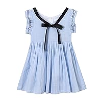 Mud Kingdom Toddler Little Girls Dress Flutter Sleeve Bow tie School Uniform Casual Summer