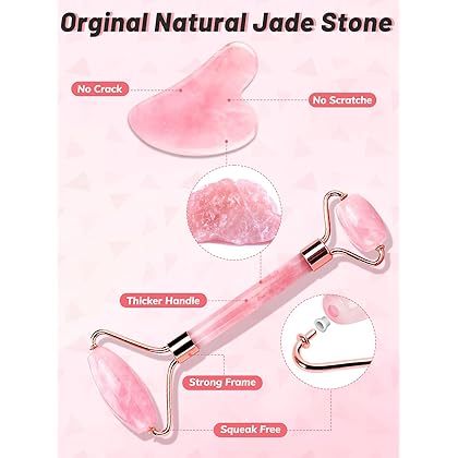 Deciniee Jade Roller and Gua Sha Set - Anti Aging Rose Quartz Face Massager for Eye, Neck - Natural Beauty Skin Care Tools Body Muscle Relaxing Relieve Wrinkles