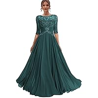 Lace Mother of The Bride Dresses for Wedding Half Sleeve Formal Dress Chiffon Evening Party Gown