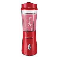 Hamilton Beach Portable Blender for Shakes and Smoothies with 14 Oz BPA Free Travel Cup and Lid, Durable Stainless Steel Blades for Powerful Blending Performance, Red (51101RV)