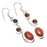 Girls Jewelry! Yellow Citrine and Golden Sunstone HANDMADE Sterling Silver Plated Earring 2.5