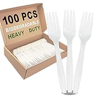100pcs 100% Compostable Biodegradable Utensils Disposable Cutlery Set Cornstarch Spoon Fork Knife Alternative to Plastic (Fork 100)
