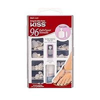96 Full Cover Toenails Kit, Long Lasting Fake Nails, DIY Home Manicure Set with Pink Gel Nail Glue 3 g / 0.11 oz. and 96 Fake Toenails in 12 Sizes for up to 4 pedicures