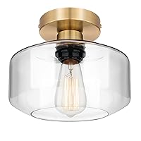 MAXvolador Industrial Semi Flush Mount Ceiling Light Gold, Clear Glass Pendant Lamp Shade, Farmhouse Lighting Hallway, Vintage Hanging Light Fixture