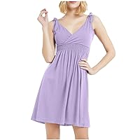 Summer Sleeveless T Shirt Dress Women's Tie Shoulder Wrap V Neck Beach Sundress Casual Solid Mini A-Line Dresses