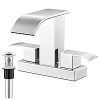 Chrome Bathroom Sink Faucet 2 Handles with Pop up Drain - Waterfall Bathroom Faucet Set 4 inch 2 or 3 Holes Centerset Mixer Tap Faucet with Supply Hoses for Bathroom Vanity Sink Vessel Basin
