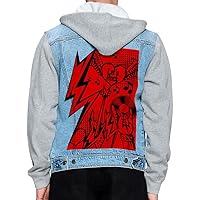 Rock 'n' Roll Themed Men's Denim Jacket - Cool Art Jacket With Fleece Hoodie - Graphic Jacket for Men